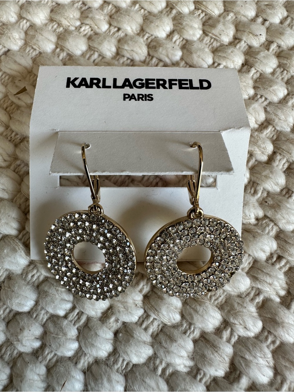 Karl Lagerfeld Gold Crystal Pavé Donut Drop Earrings